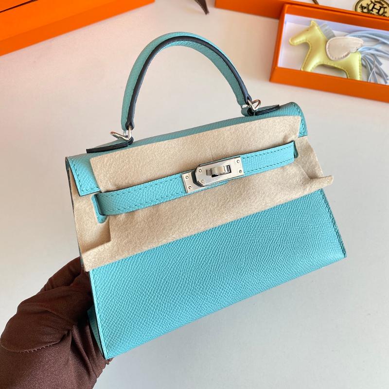 Hermes Kelly Mini second-generation 22EP 3P Macaron blue silver buckle